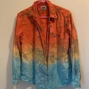 UO Dip-Dyed Embroidered Button Down